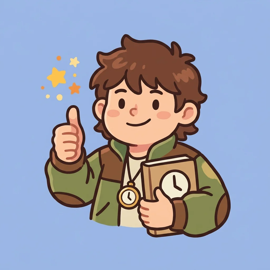 ChronoQuest mascot praising