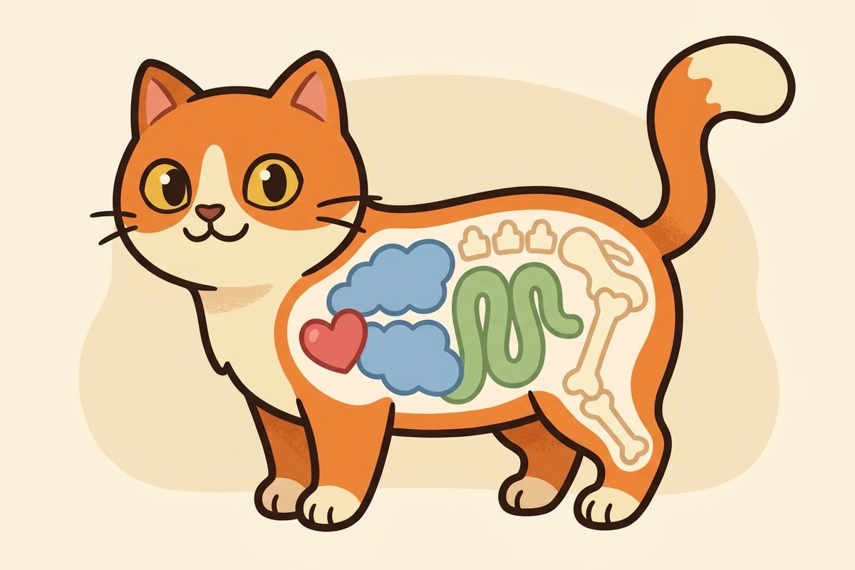 See inside a healthy cat: heart, lungs, tummy and skeleton