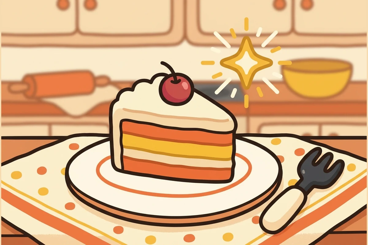 A single friendly slice of cake on a plate