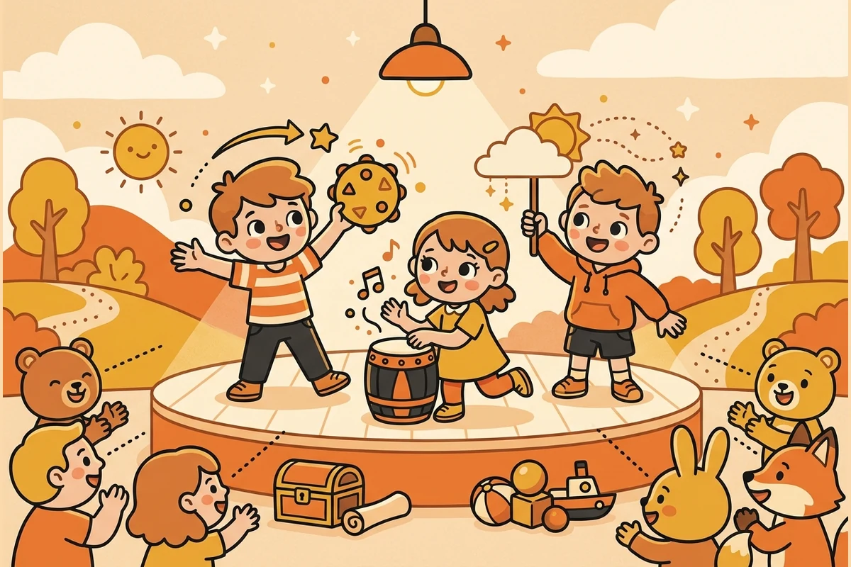 Kids improvising on a warm little stage