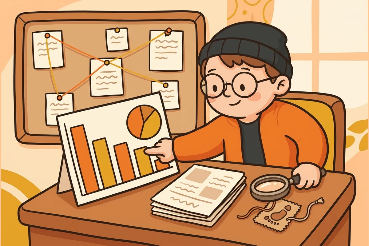 A young data-journalist studying charts and evidence to find the honest headline in a warm newsroom