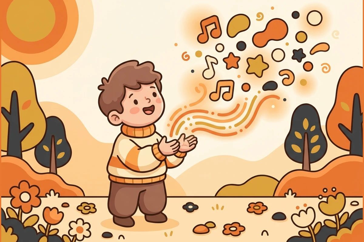 A kid turning sound into drifting colour-shapes